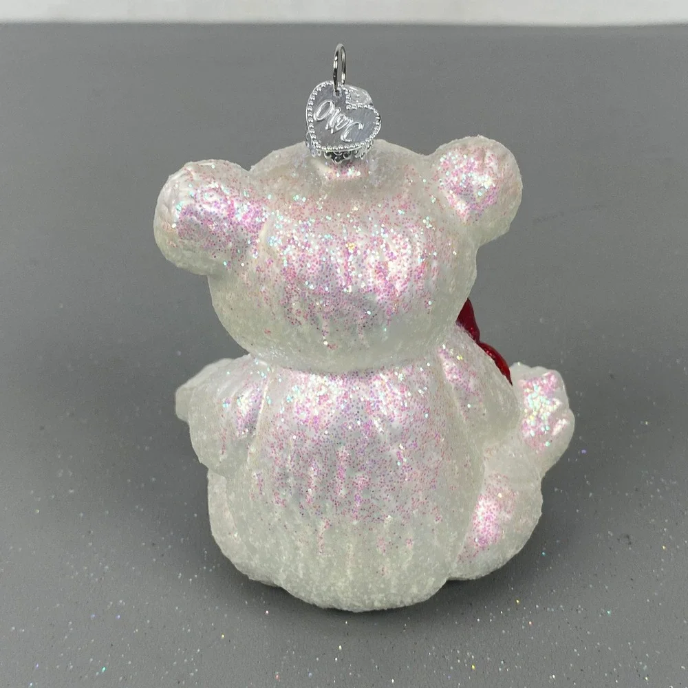 Old World Christmas 2010 Polar Bear Cub Glass Holiday Ornament White Glitter